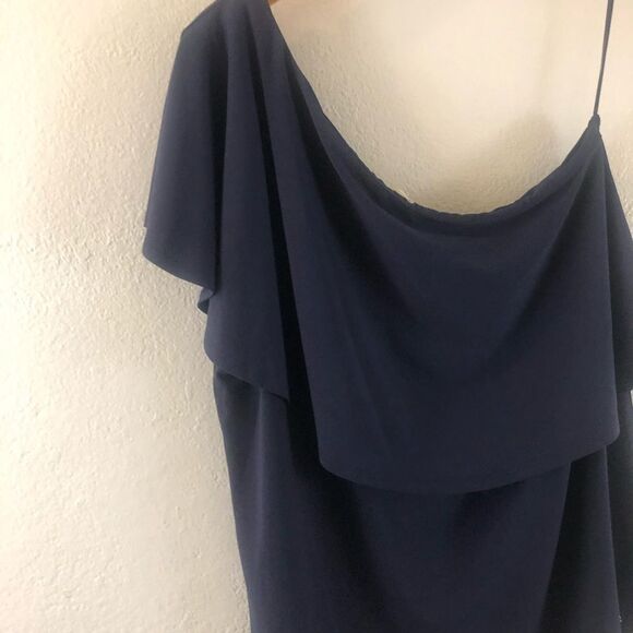 Michael by Michael kors navy blue one shoulder ruffle neck blouse size L NWT - Picture 2 of 6